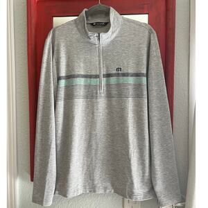TravisMathew Grey Eco Collection Twist Lime 1/4 Zip Pullover Medium